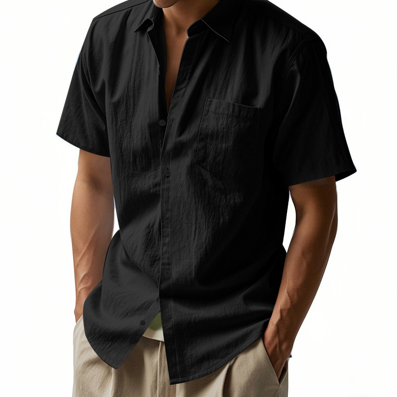 Cotton Linen Short Sleeve Shirt for Men Turn-down Collar Casual PocketDress Shirt, Summer FD73C2C8F9C6A1AC0F96E8E1E714F41B
