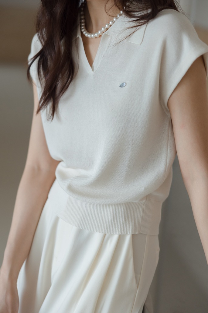 White Linen Tencel Flip Collar Knit Short Sleeve Women's Commuter Stylish Short Polo Shirt Top FF8C1CF485B47DBF7AFE7692FC30B3C2