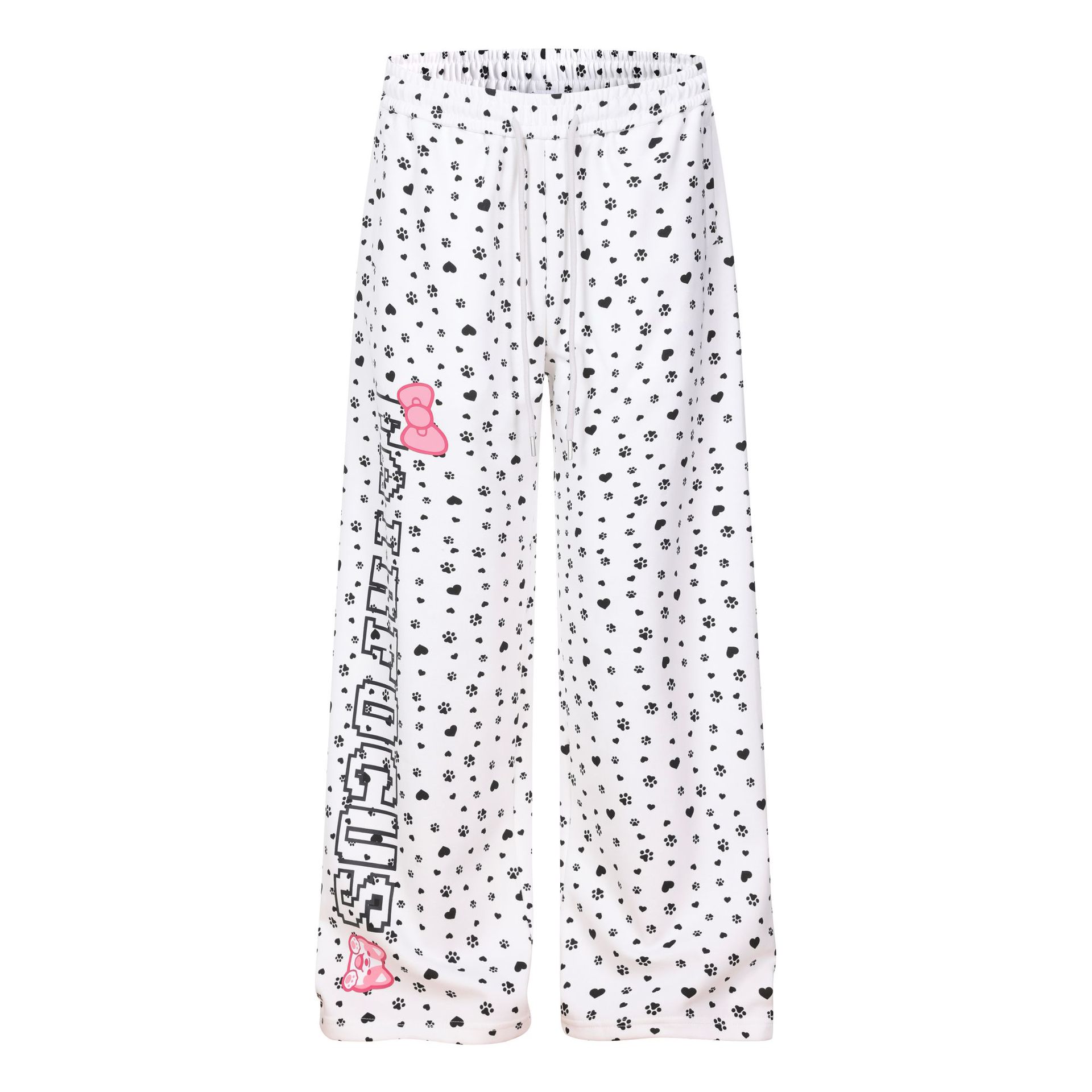 Sweetheart Love Heart Cat Paw All-Over Print Wide-Leg Casual Pants