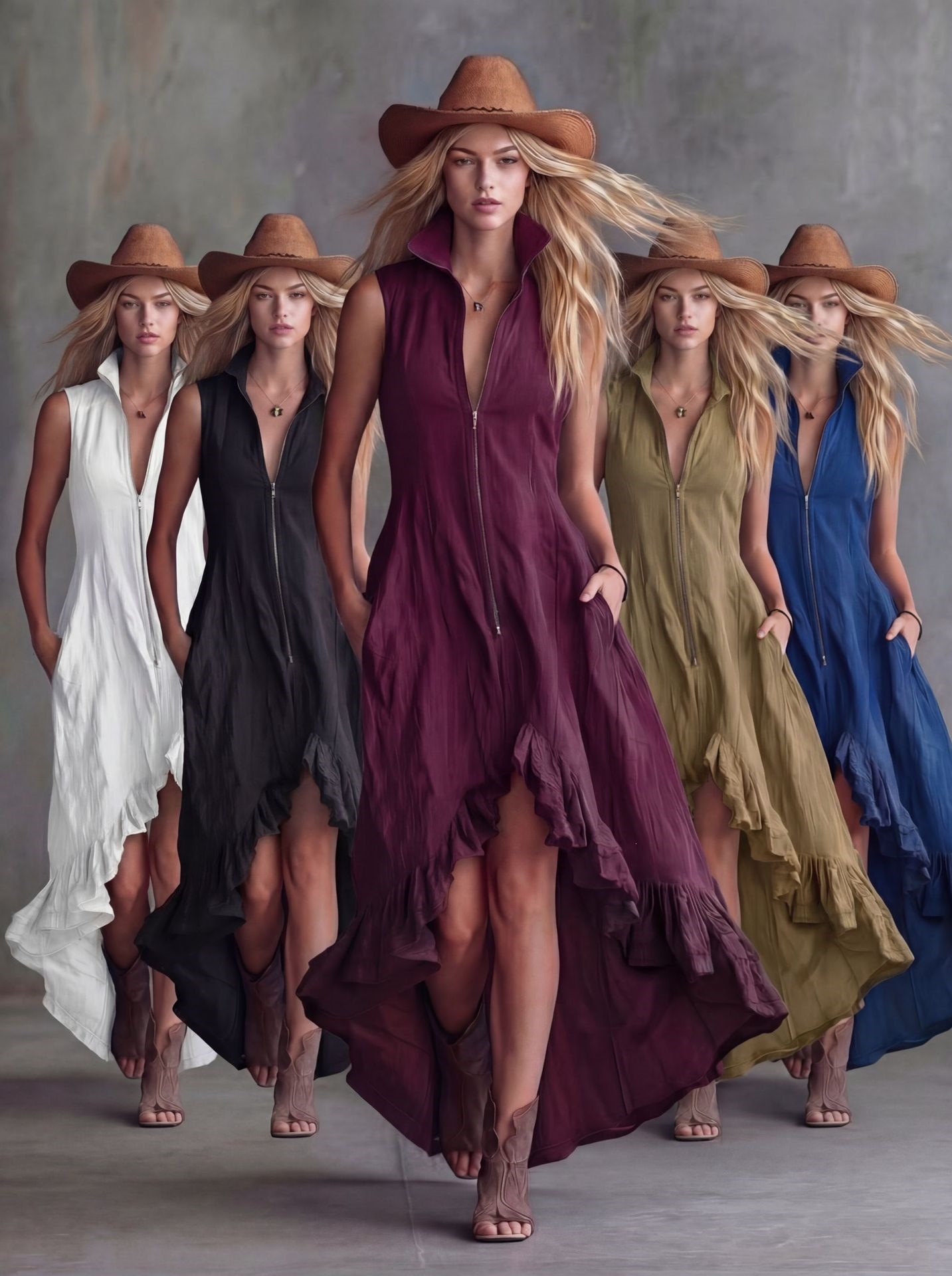 Zip-front A-line ruffle-hem maxi dress - Vilmere