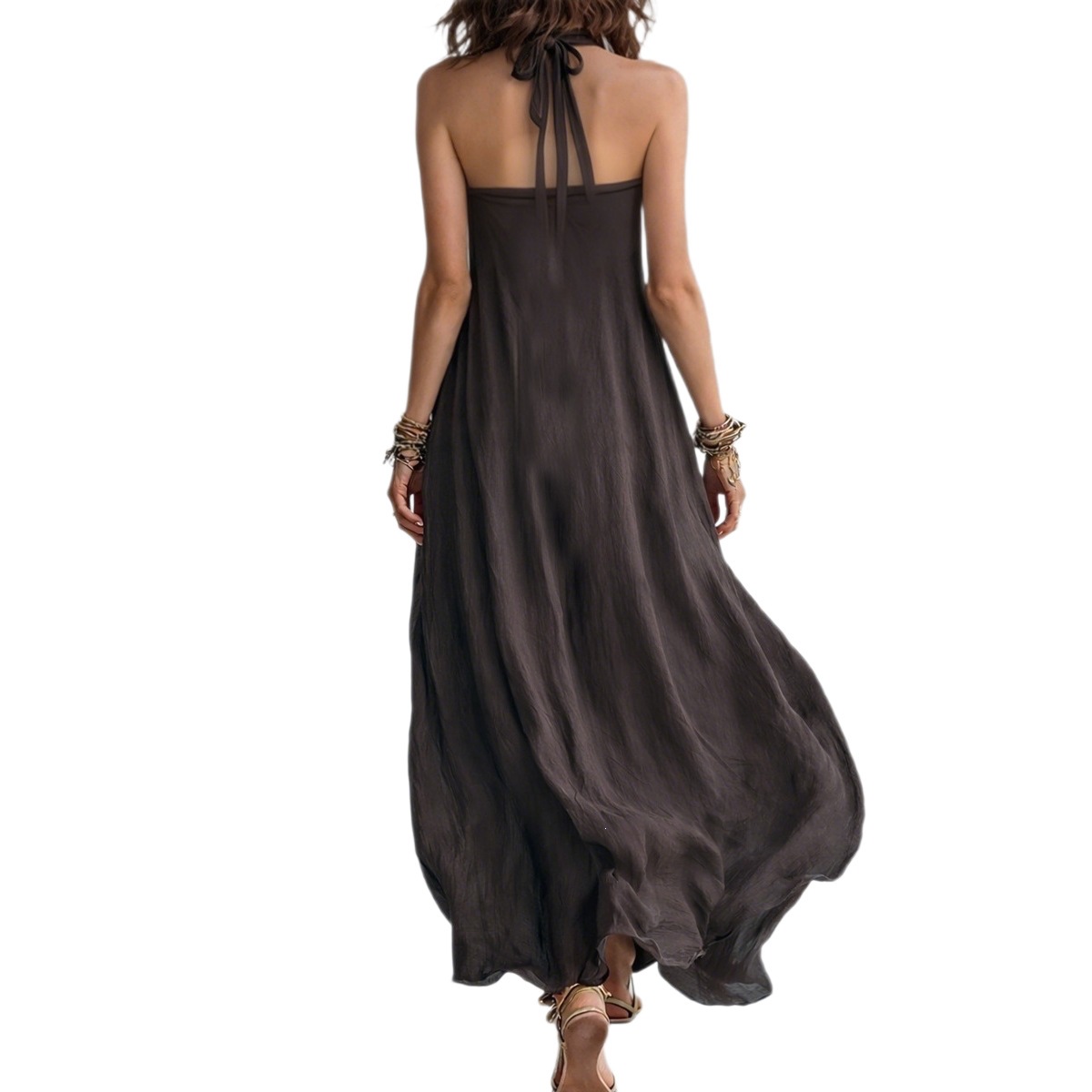 Off-Shoulder Loose Long Dress for Women, Elegant Flowing Halter Neck Dress