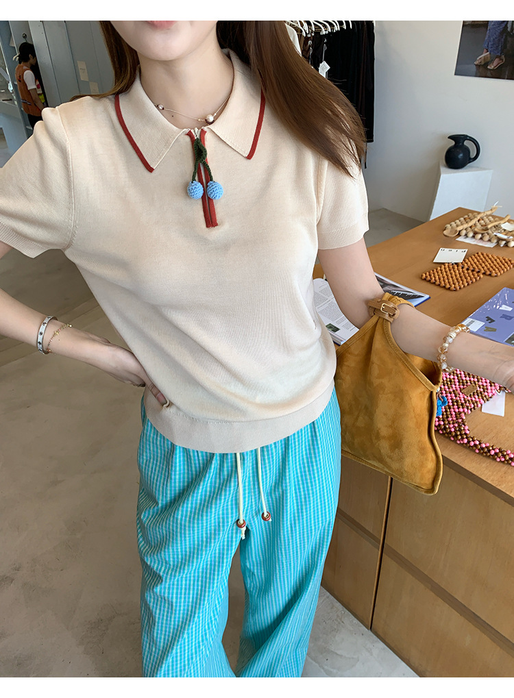 Cherry Color-blocked Polo Knit Shirt with Silk Lyocell Blend 0A4A1E1FA3DB189F9682F6AA97748C2C