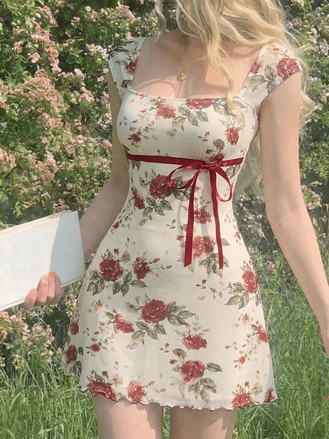 Floral square-neck A-line mini dress - Vilmere