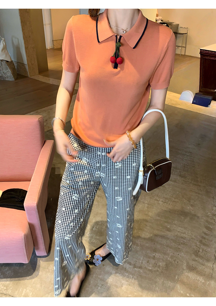 Cherry Color-blocked Polo Knit Shirt with Silk Lyocell Blend 0A7EA2A80471833A888EFC57C2B064A7