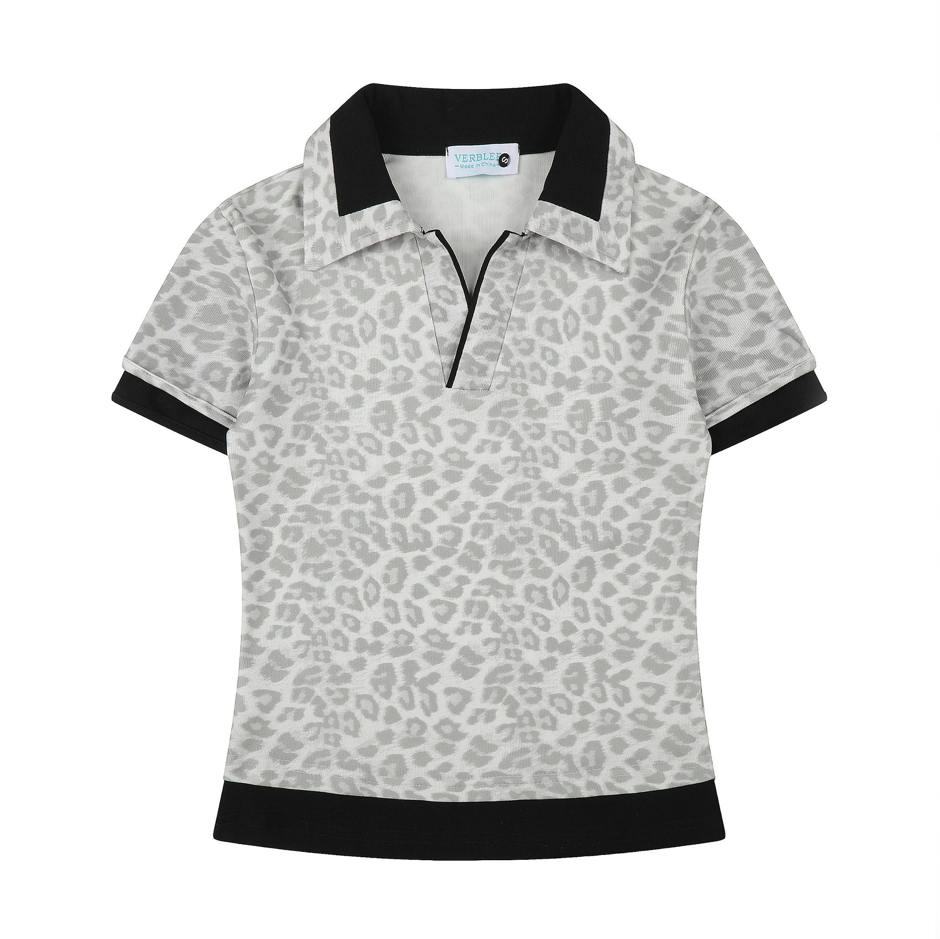 Print Contrast Color Short Sleeve Polo Shirt for Women Cropped Top