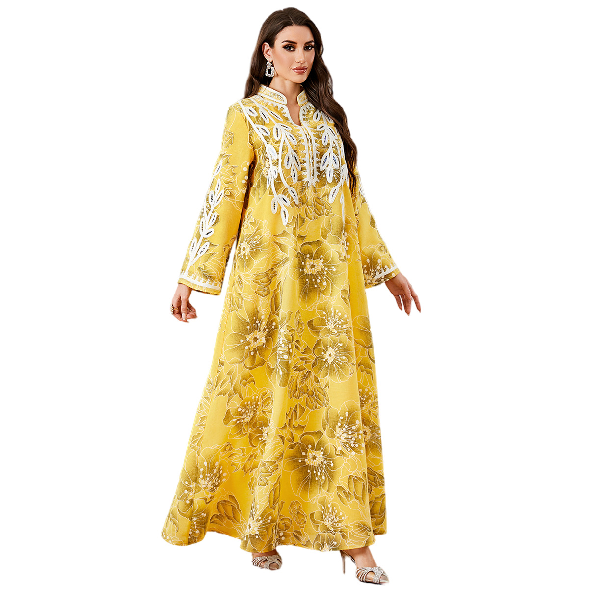 Elegant long robe women's embroidered printed dress