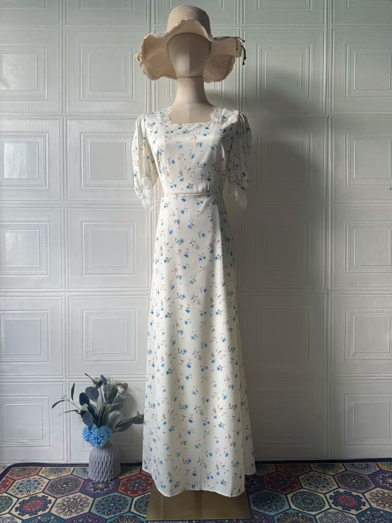 A-line floral dress side view