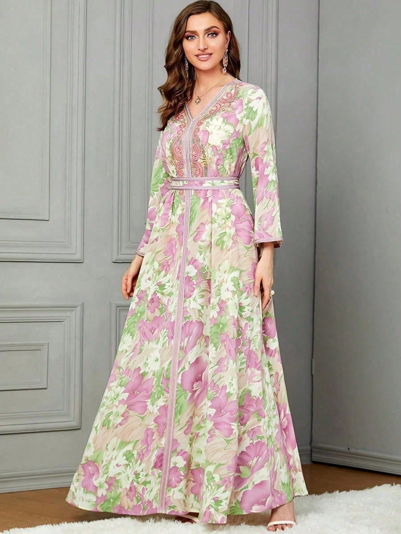 Embroidered floral lace-up maxi dress - Vilmere