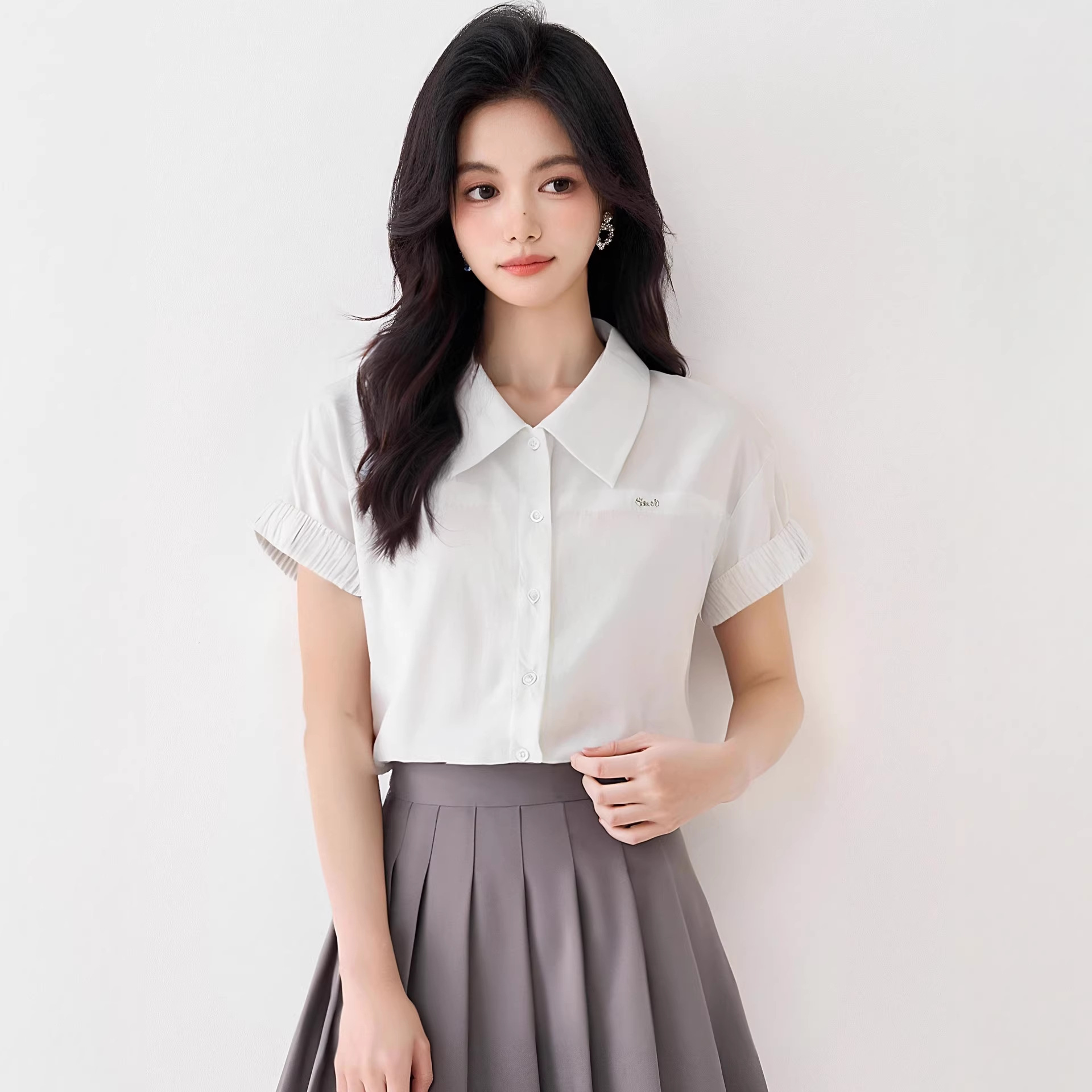 Summer Short Sleeve Blouse for Women White ShirtElegant Top