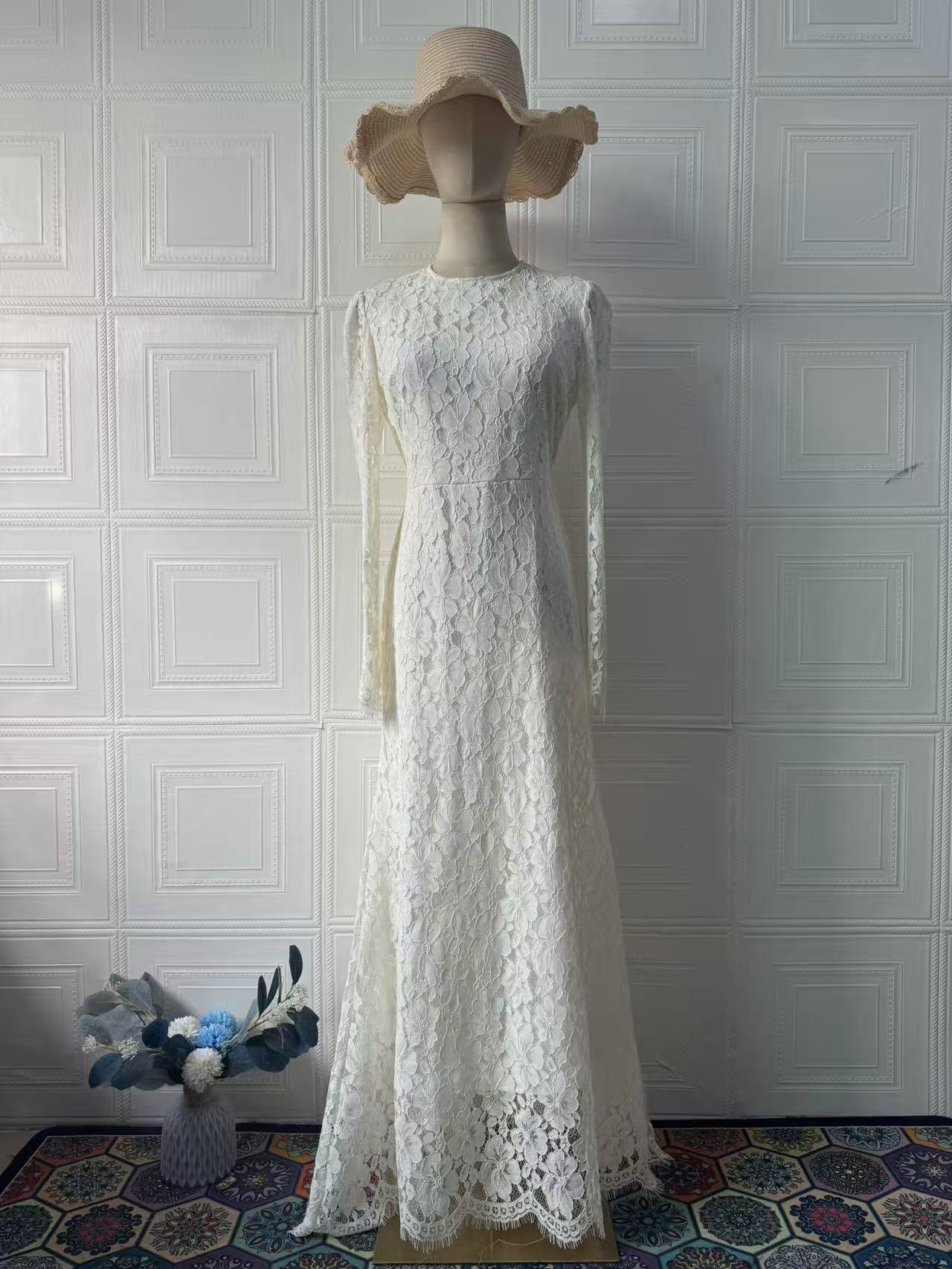 Elegant long sleeve fitted maxi dress front view