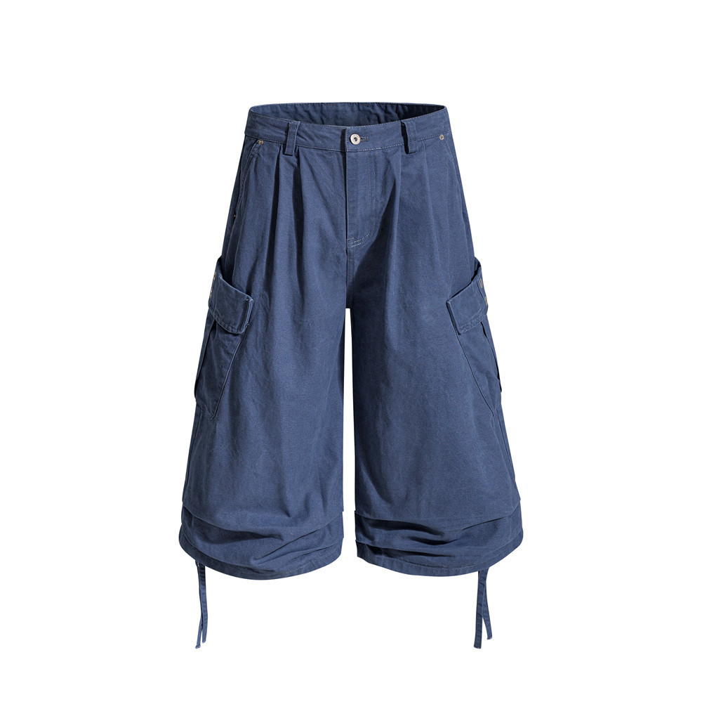Multi pocket loose wide leg seven or eight inch pants