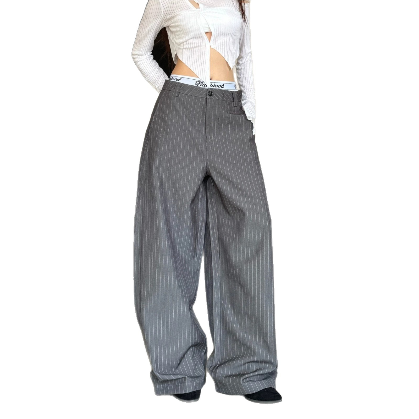 Stripe Gray Casual Pants Men Women Old Money Style
