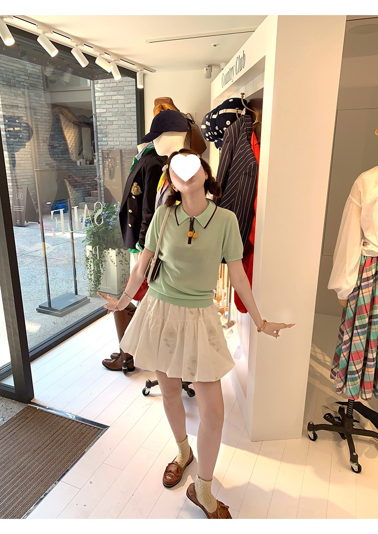 Cherry Color-blocked Polo Knit Shirt with Silk Lyocell Blend 24644F10B6BE7E8FBAE6C167E8840693