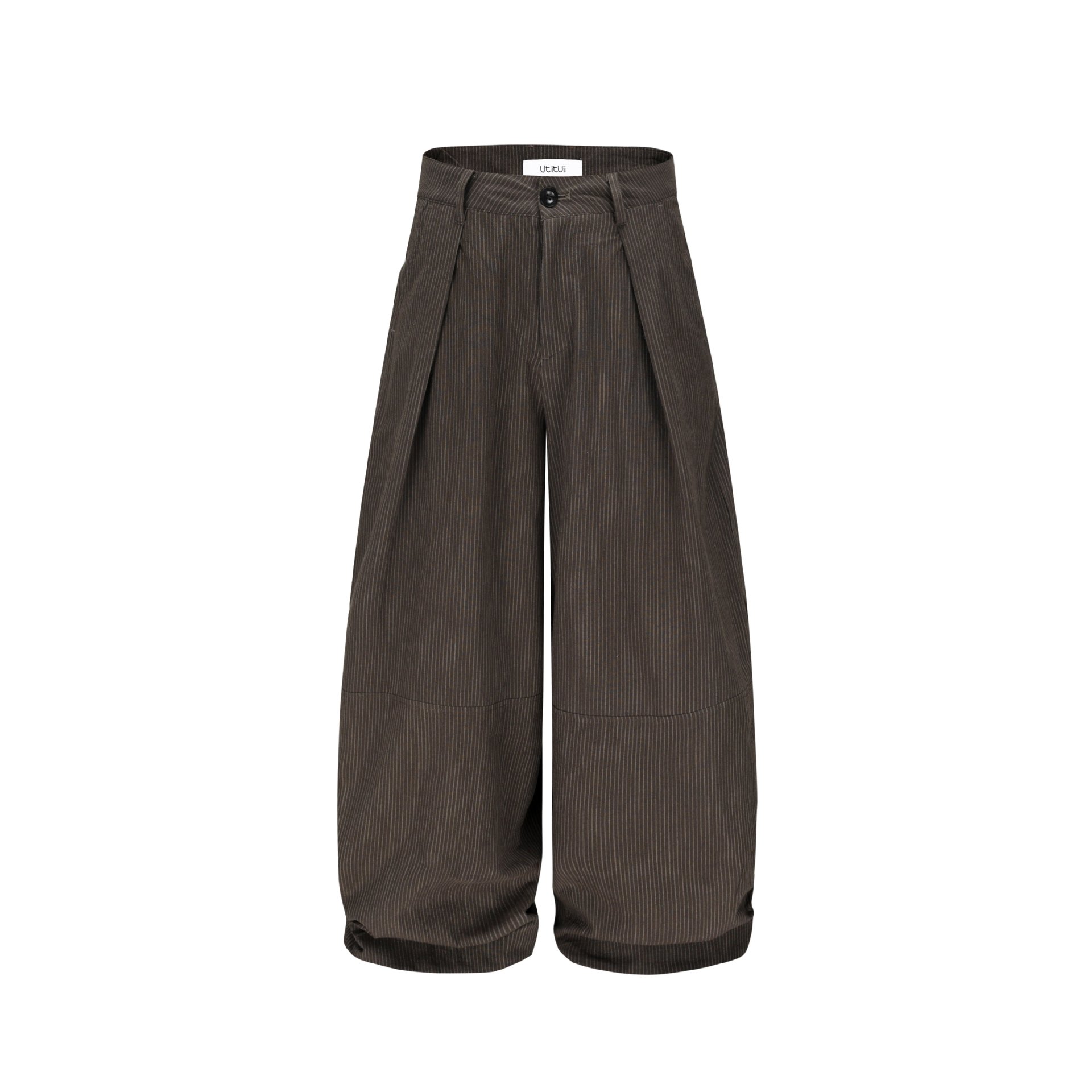 Vintage Striped Pleated Oversized Casual Pants Wide Leg Floor-Length Trousers