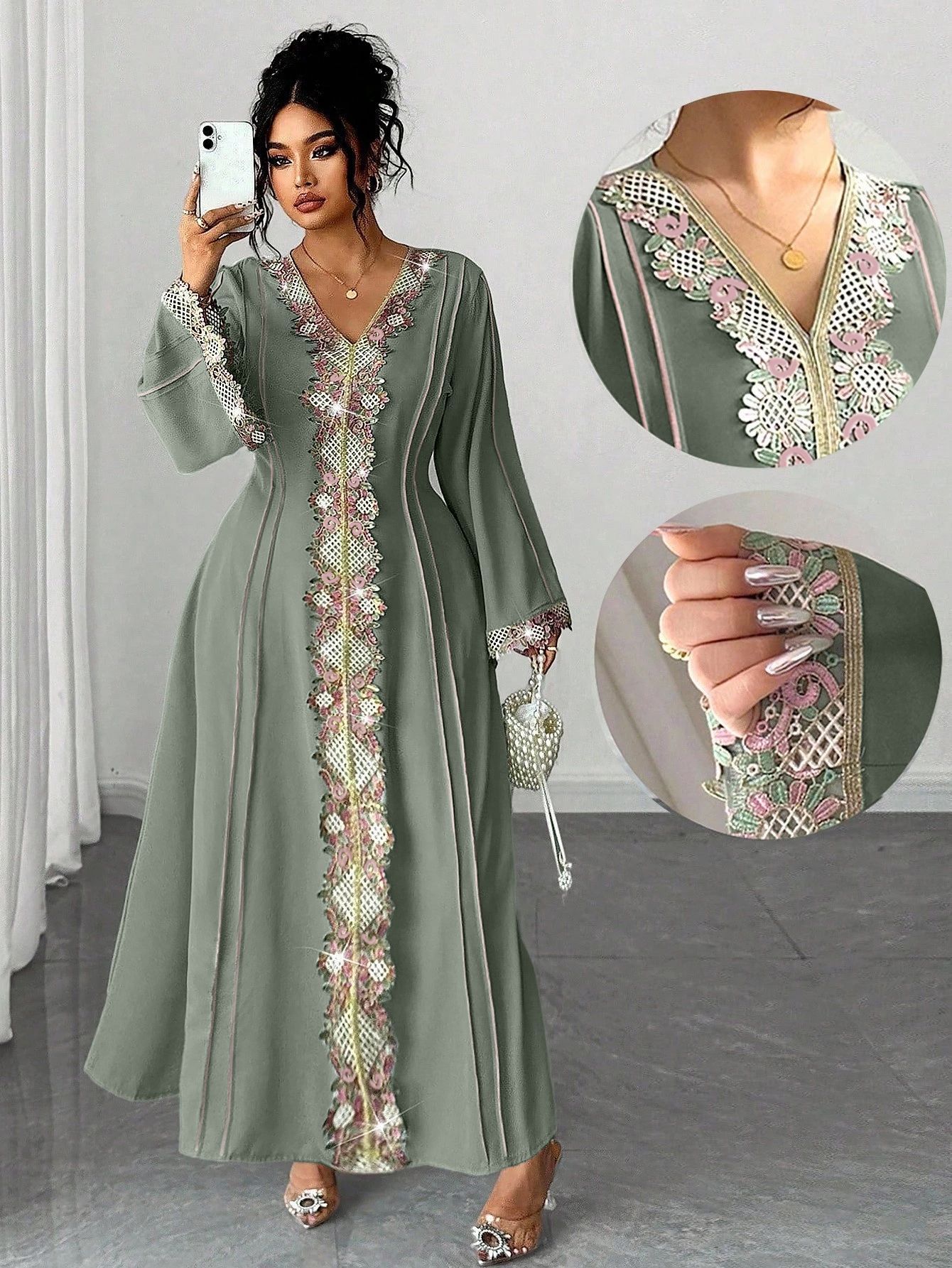 Lace embroidered V-neck plus-size maxi dress - Vilmere