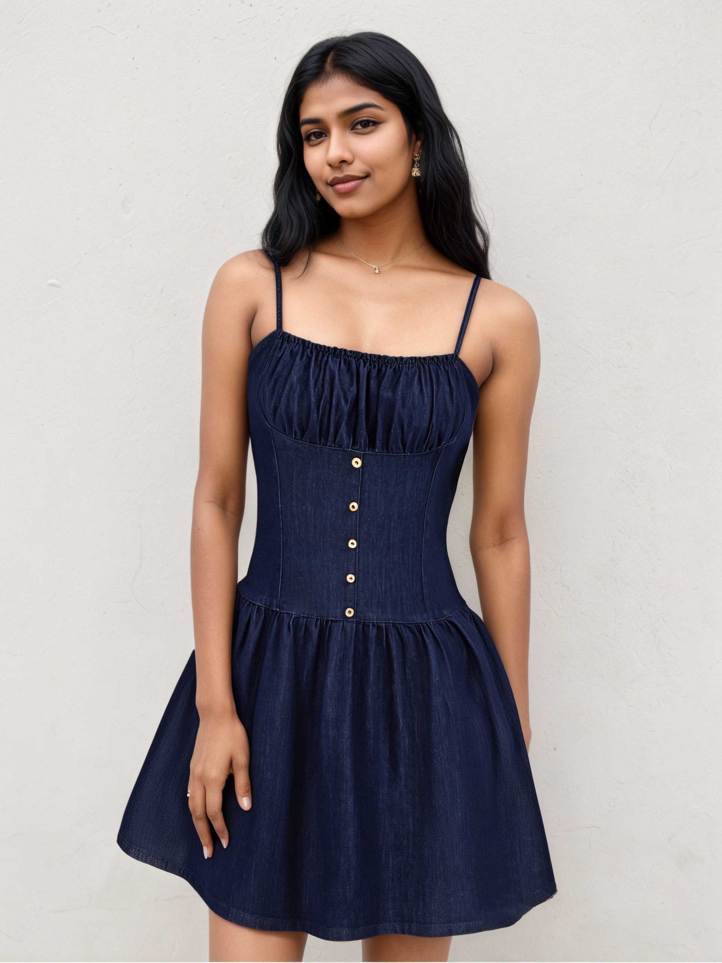 Deep blue one-shoulder fitted mini dress styled for going out and date night – elegant chic look