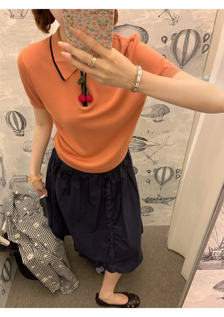 Cherry Color-blocked Polo Knit Shirt with Silk Lyocell Blend 2D1D98CCEC6A622EF27211A313F72119