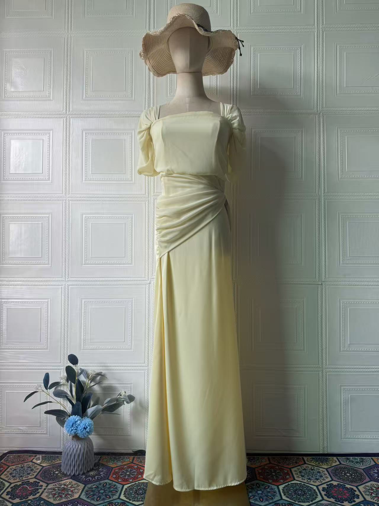 Elegant long dress coffee color variant