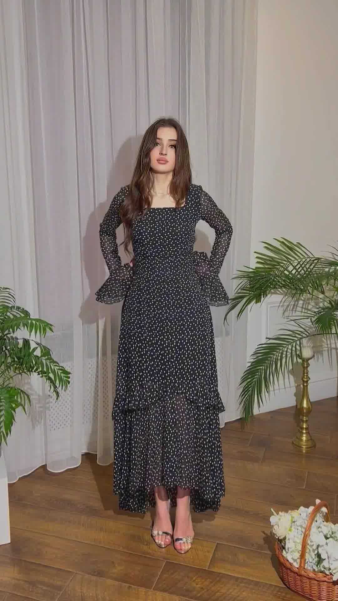 Women polka dot maxi dress full length