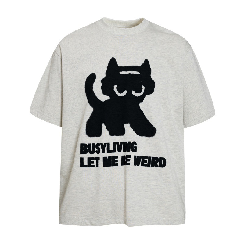 Silhouette cat printed short sleeved T-shirt
