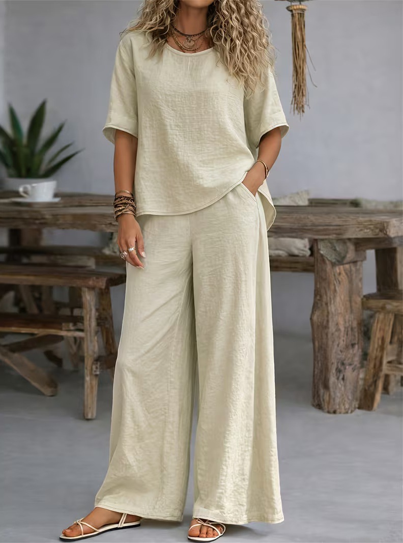 Conjunto de dos piezas con pantalones anchos blanco leche