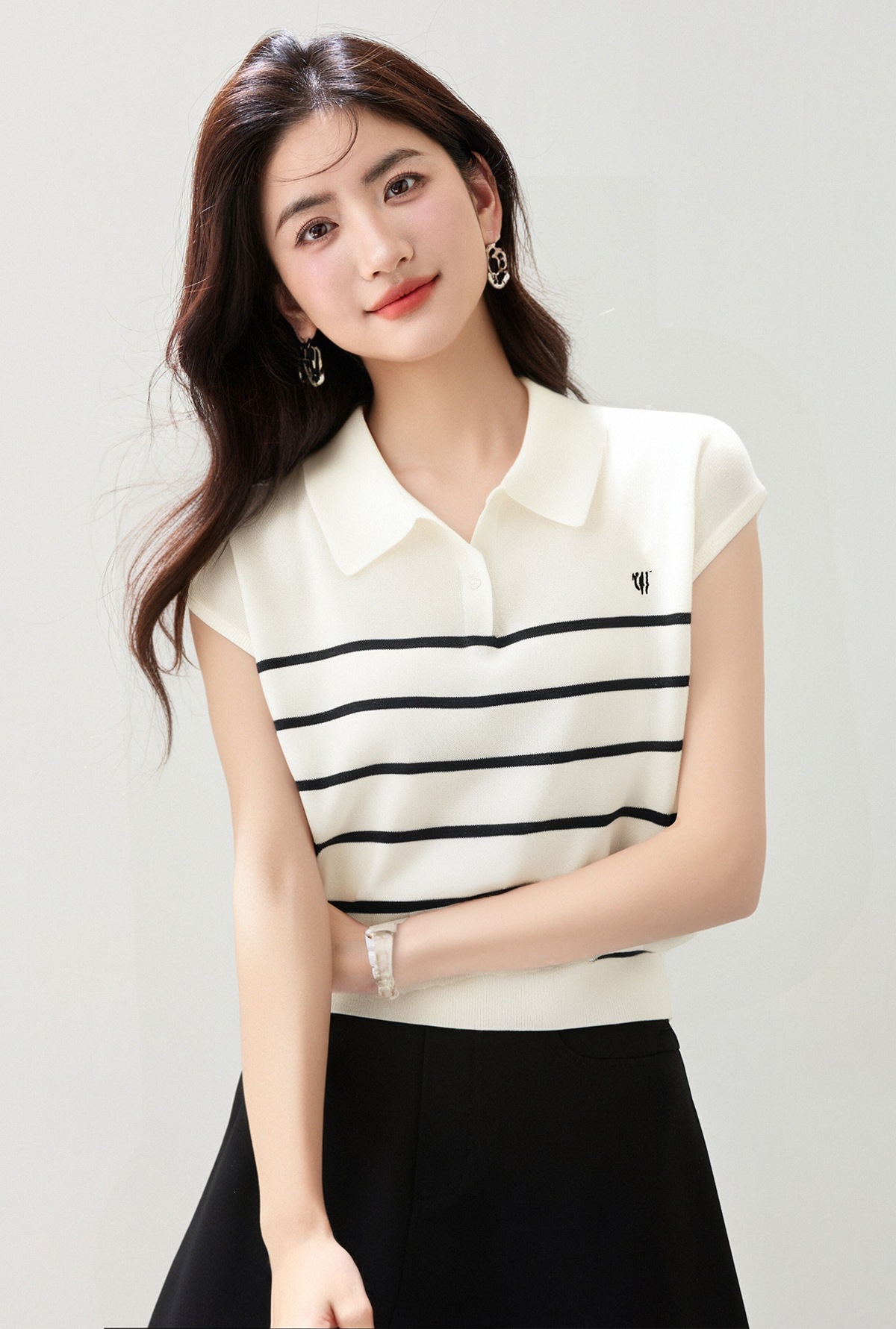 Minimalist Retro Polo Neck Sleeveless Knit Top for Women, Summer Casual Slim Fit Stylish T-Shirt Blouse 3EAEFCAE391D5A2D05CF2623C6A23B75