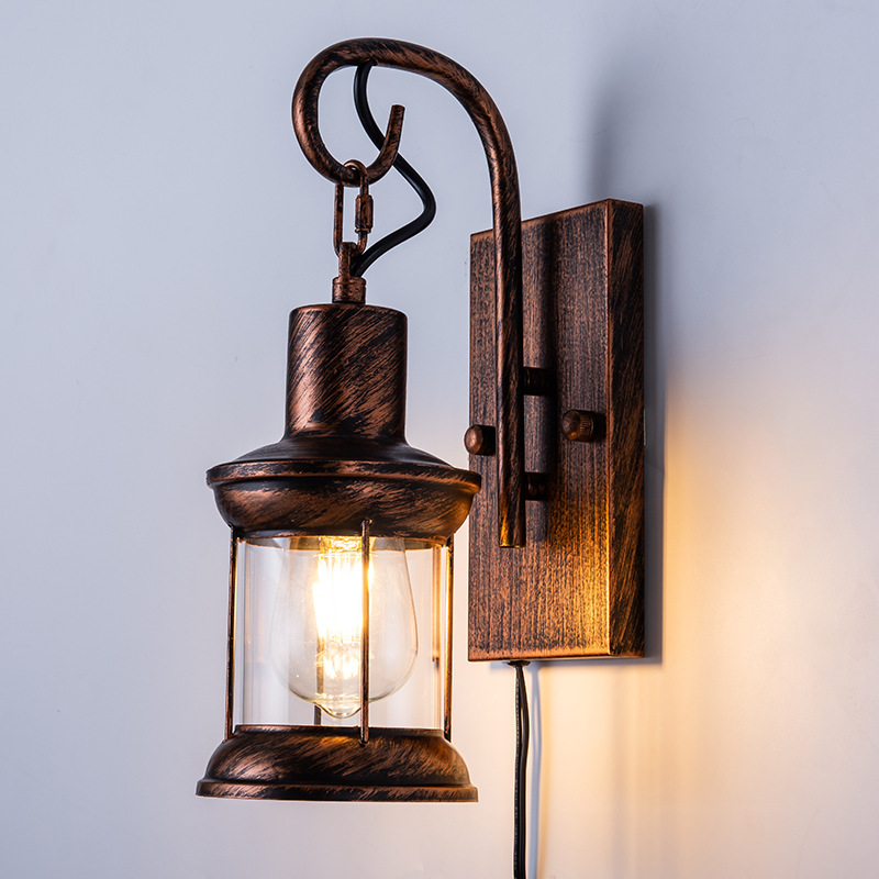 Wall Lamp Bedside Modern Indoor Wall Light with Switch American Vintage Style for Restaurant