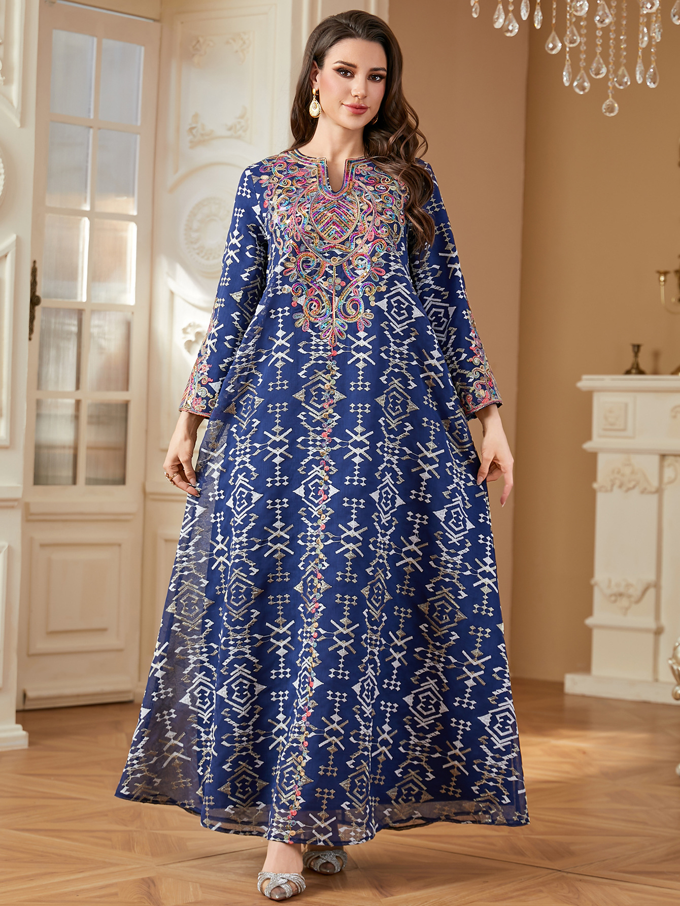 Royal blue rope-embroidered maxi dress - Vilmere