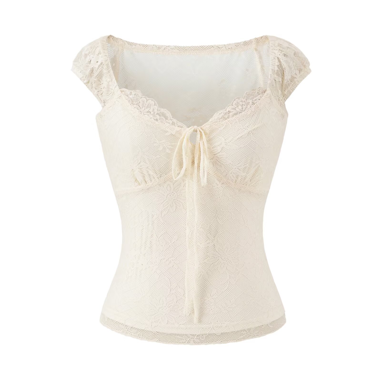 Semi-Sheer Sweet Inner Layer Tie-Back Vest Fitted Pure Seductive Streetwear Square Neck Short Sleeve