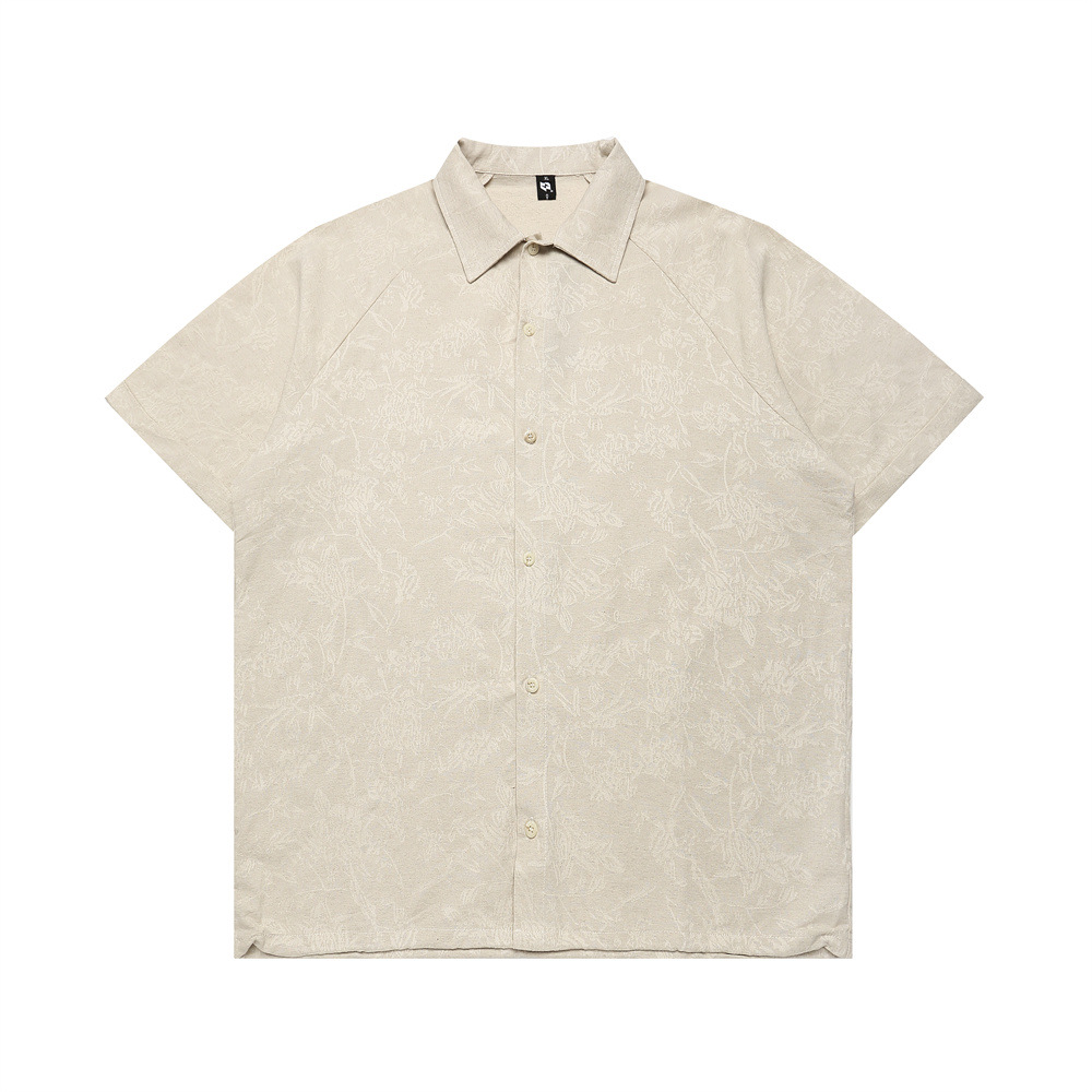 Solid color floral jacquard casual short sleeved shirt