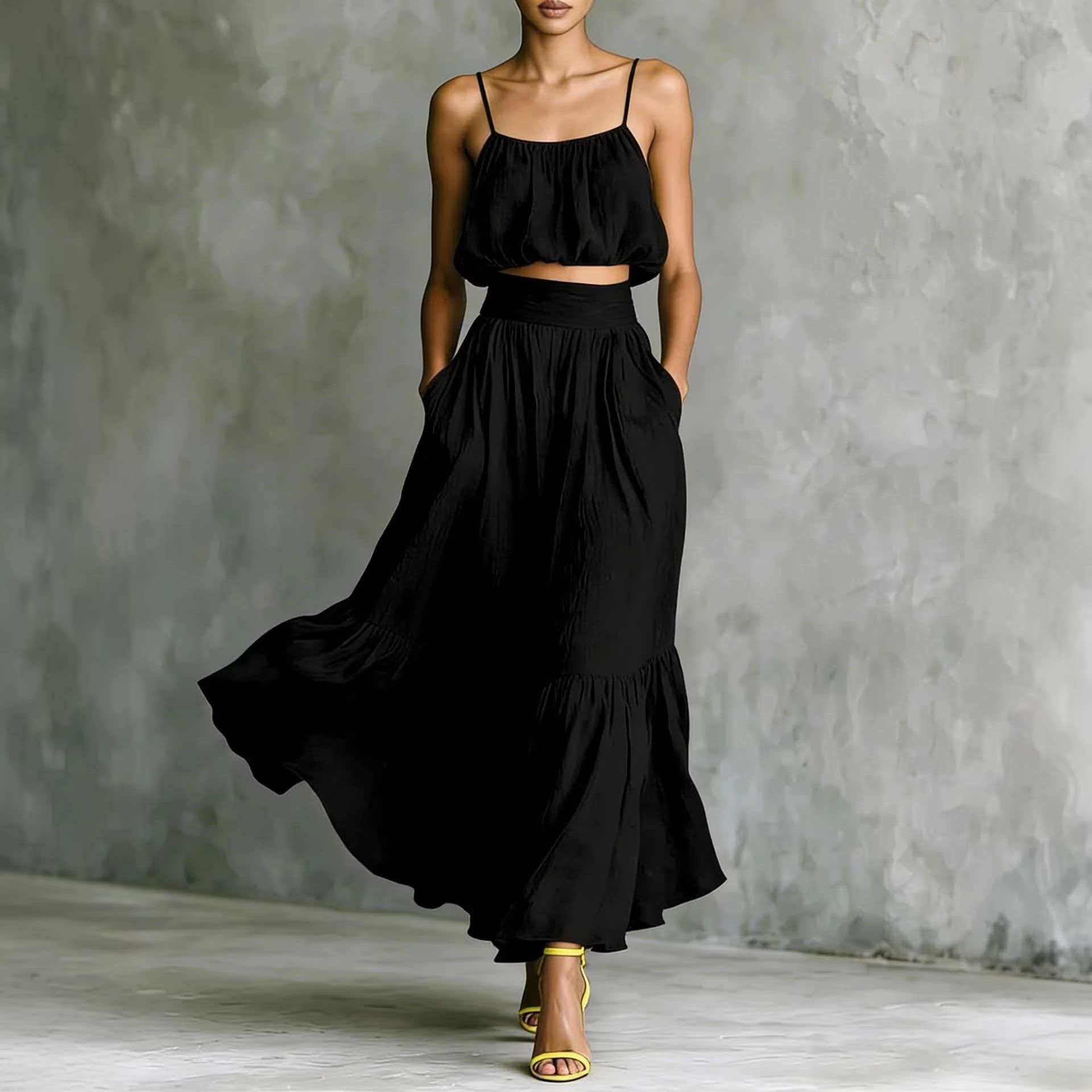 Conjunto casual de top y falda