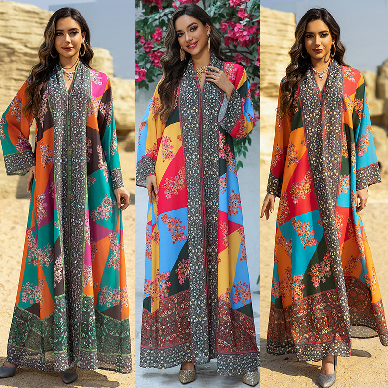 Rhinestone printed long-sleeve maxi dress - Vilmere