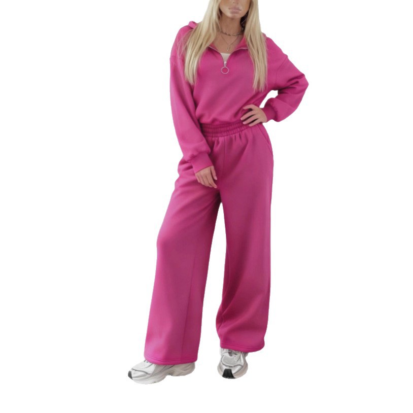 Casual Women's Hoodie and Pants Two-Piece Set, Half-Zip Pullover, Loose Fit