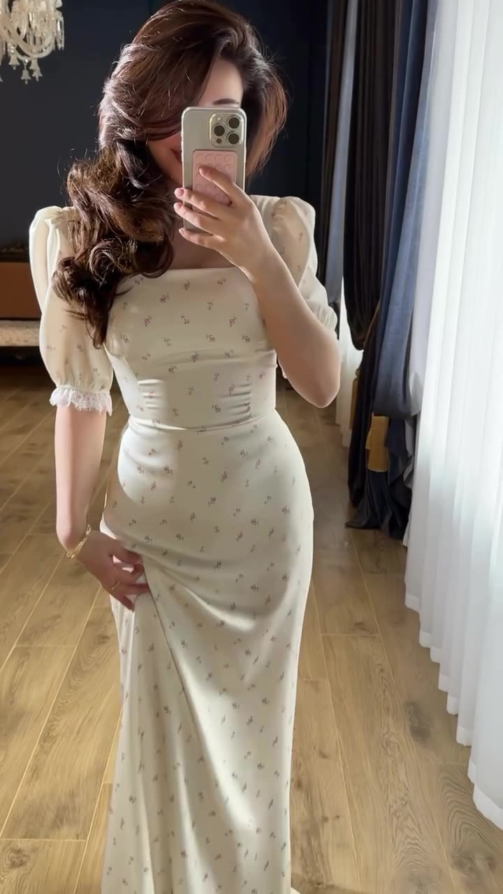 Elegant printed dress fabric detail