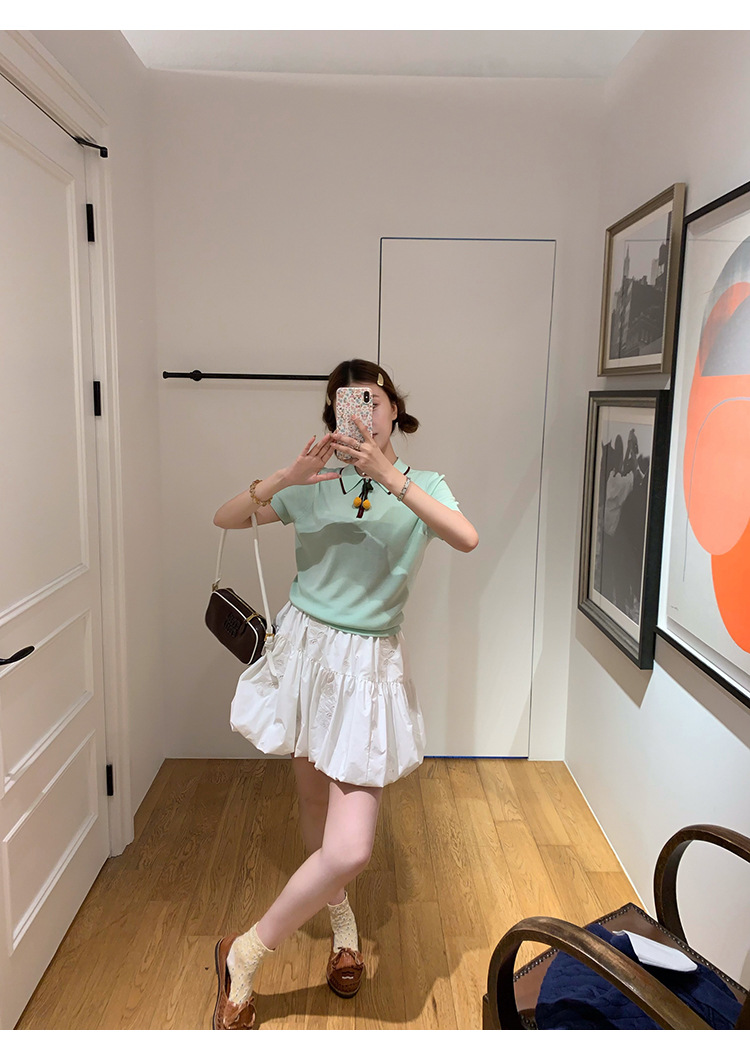 Cherry Color-blocked Polo Knit Shirt with Silk Lyocell Blend 51AC46CC477A5C9C91AE0A3A4BA53E76