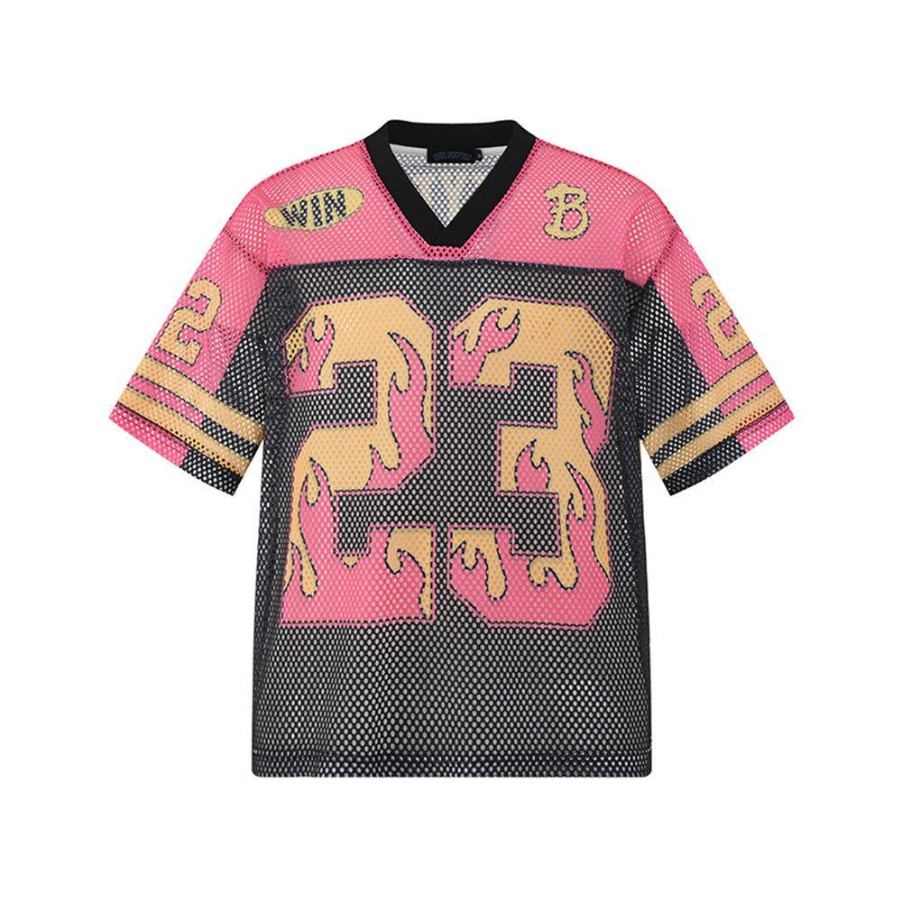 23 digit printed mesh breathable short sleeved shirt