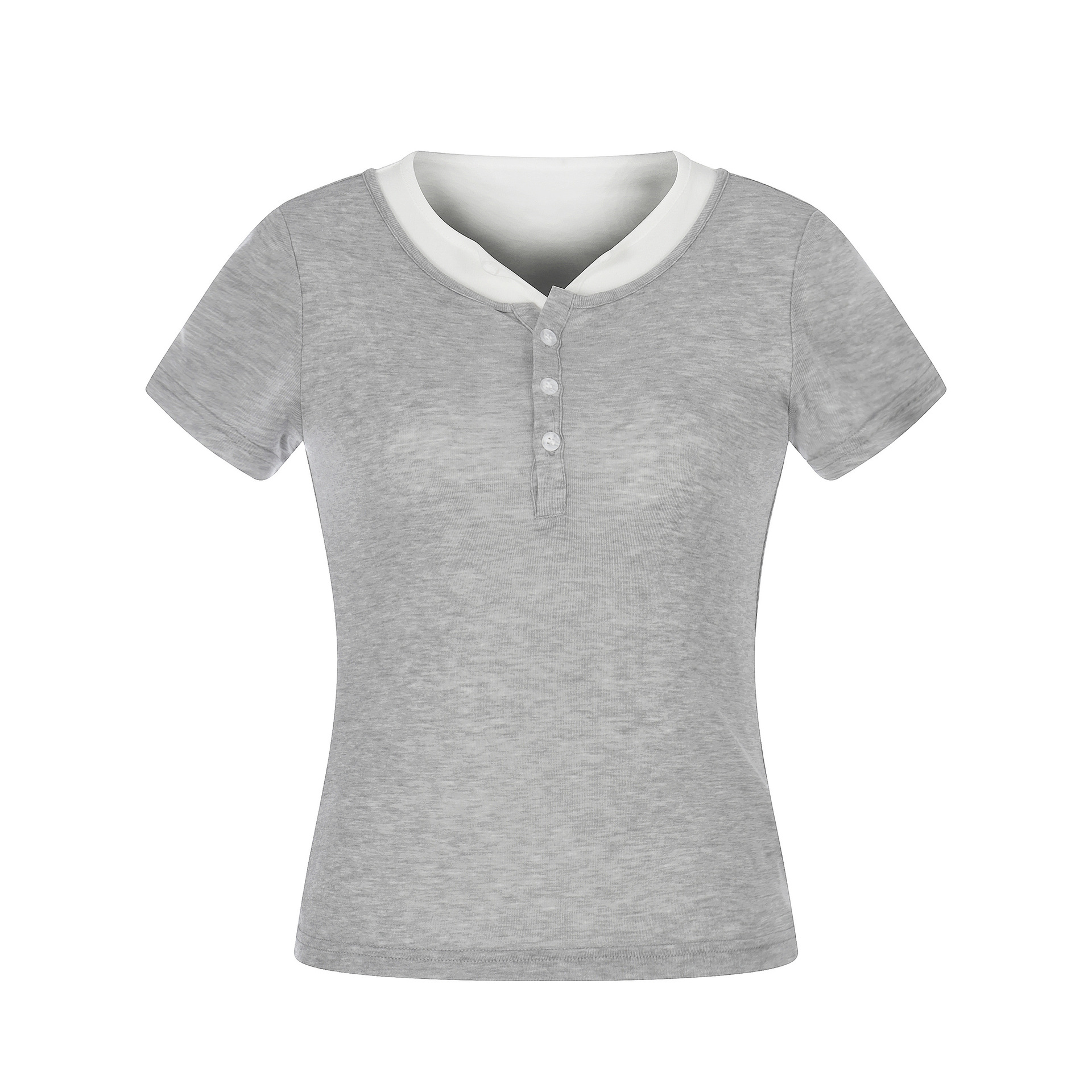 Two-Piece T-Shirt Slim Fit with Button Design Versatile and Professional Style Top