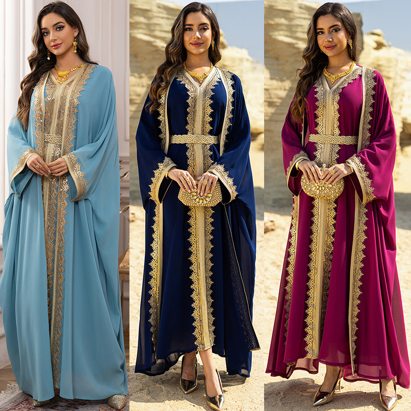 Two-piece chiffon maxi dress set with lace-trim vest - Vilmere