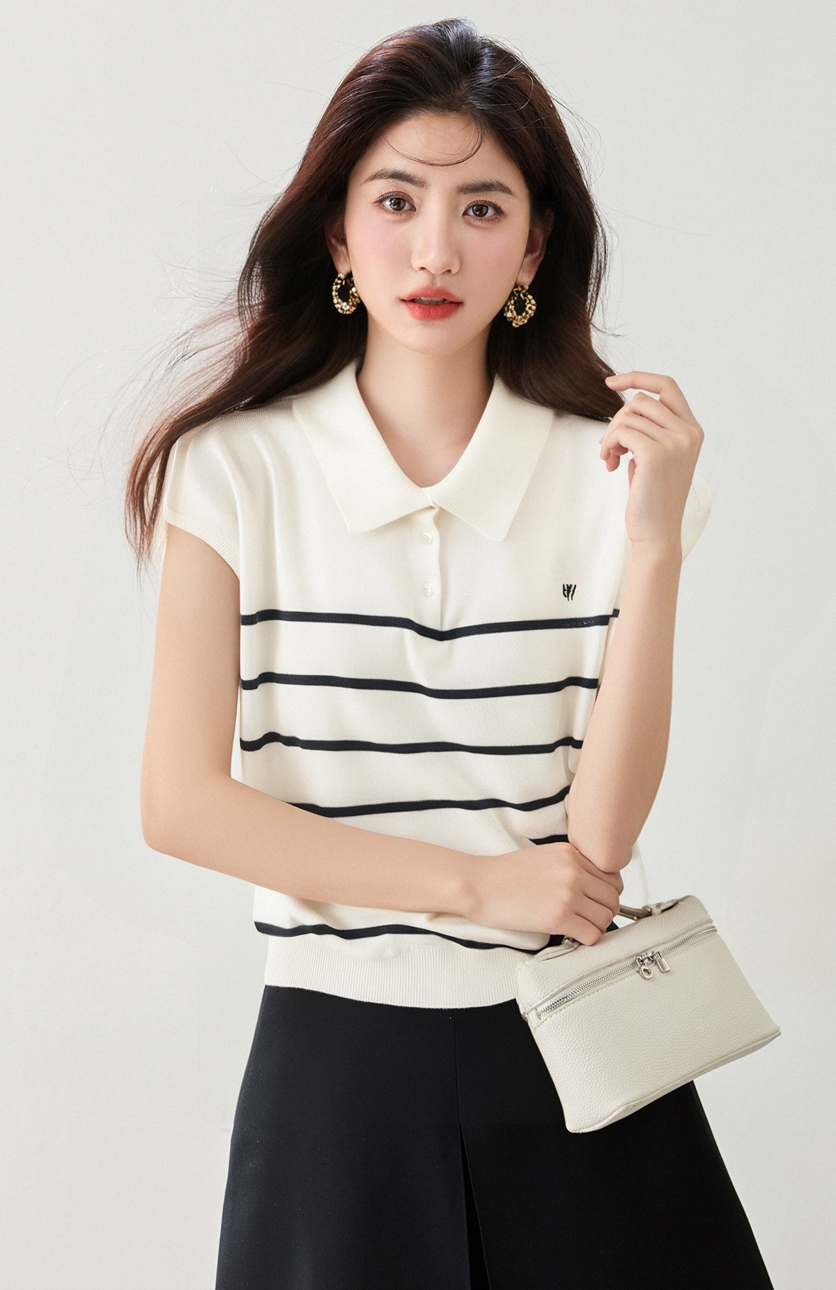 Minimalist Retro Polo Neck Sleeveless Knit Top for Women, Summer Casual Slim Fit Stylish T-Shirt Blouse 60CBB57158558FF490AB2F2340A9CE0A