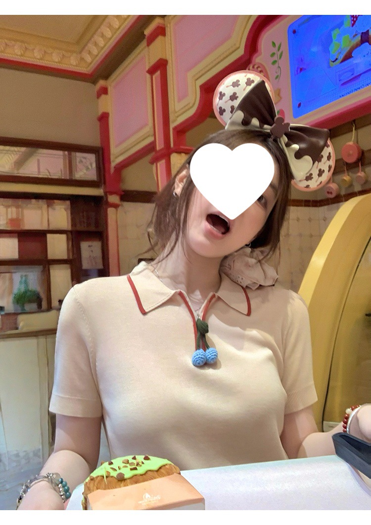 Cherry Color-blocked Polo Knit Shirt with Silk Lyocell Blend 612376537273F43556F04FD28692E3C1