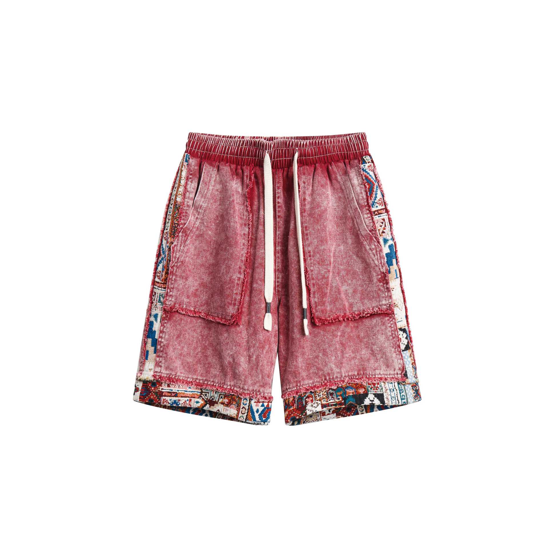 Ethnic Style Color-Block Denim Shorts Men's Cool Loose Five-Quarter Pants