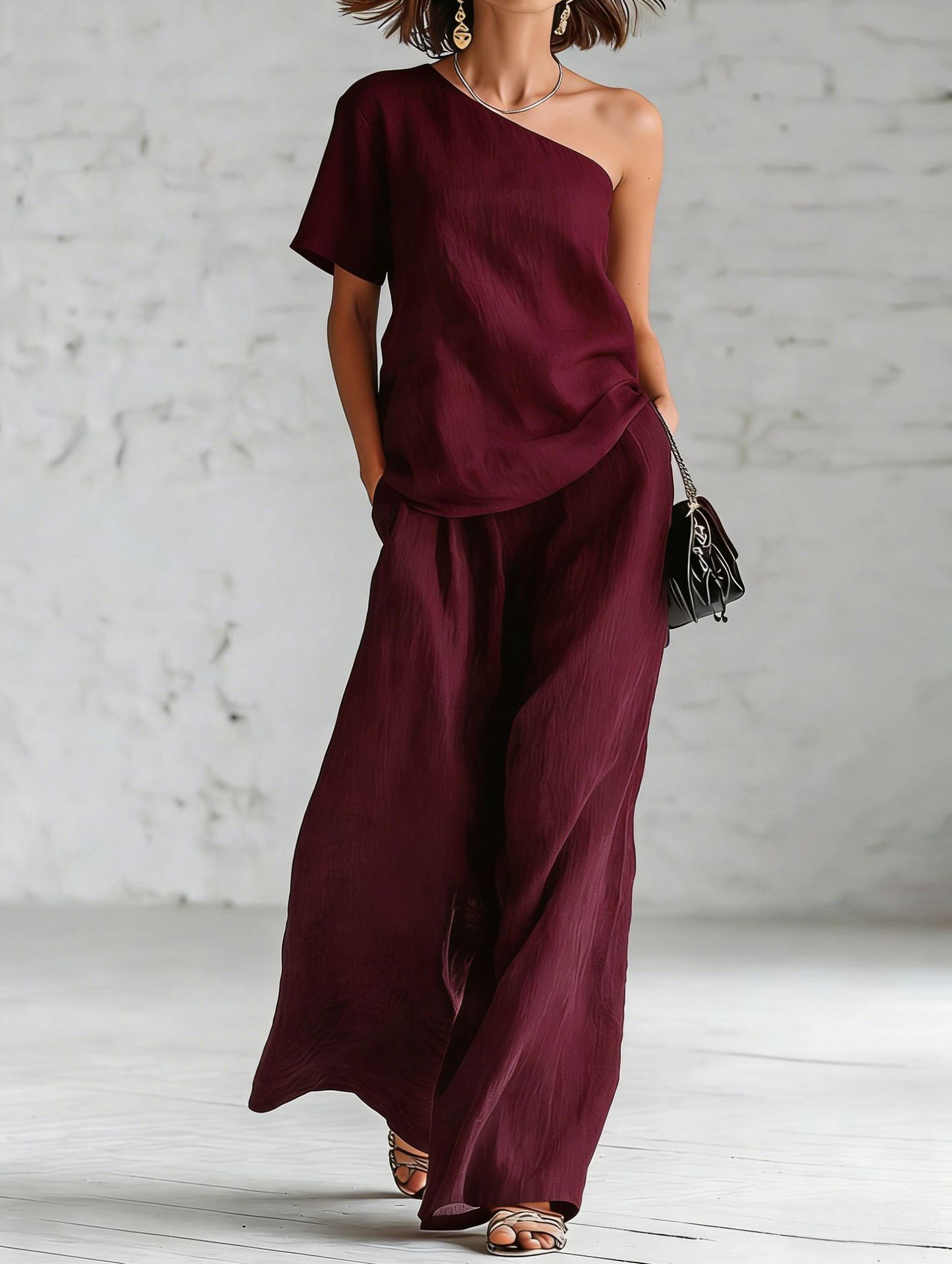 Conjunto casual de top y pantalones anchos color negro