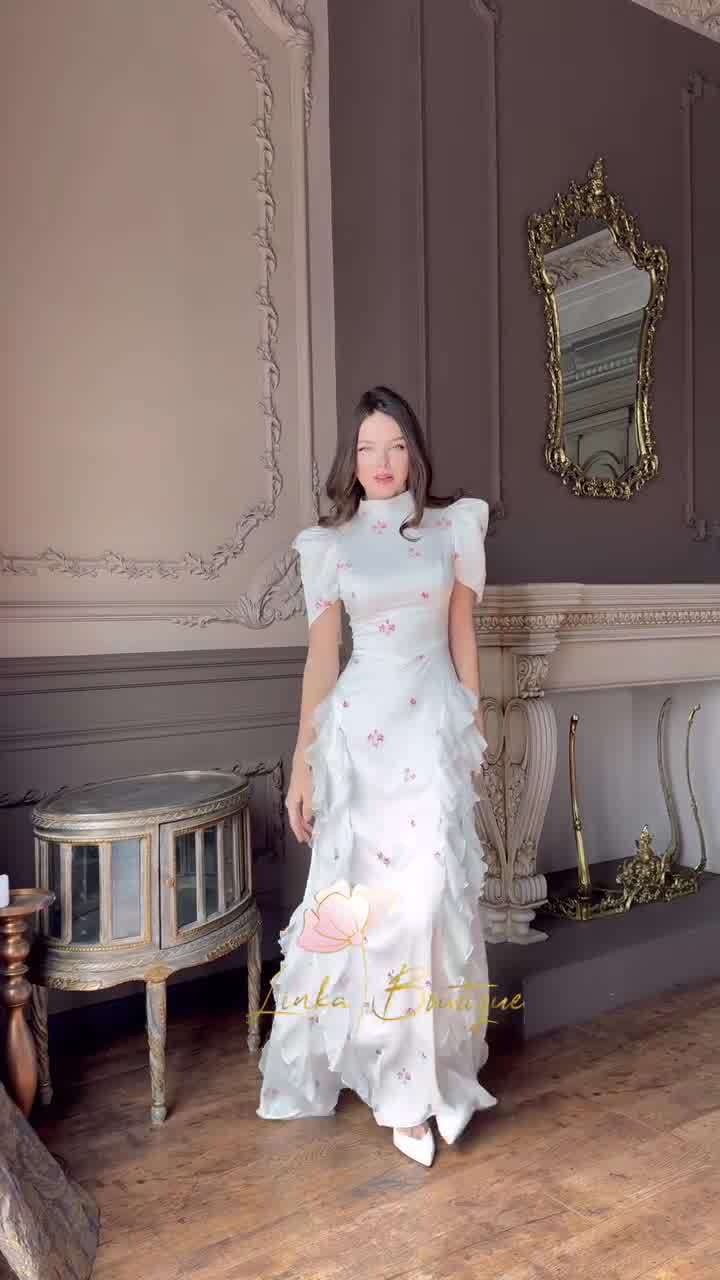 Women floral dress full length view