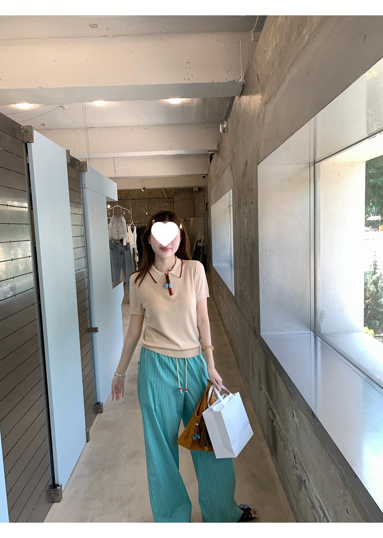 Cherry Color-blocked Polo Knit Shirt with Silk Lyocell Blend 635F6262D6B3BB77A57D7C1D277E587C