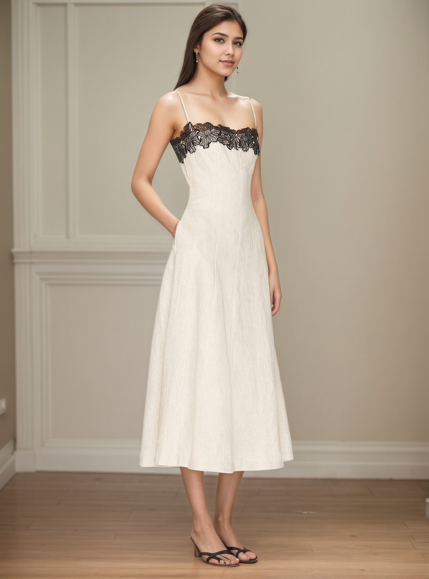 Off white camisole midi dress – back and side view