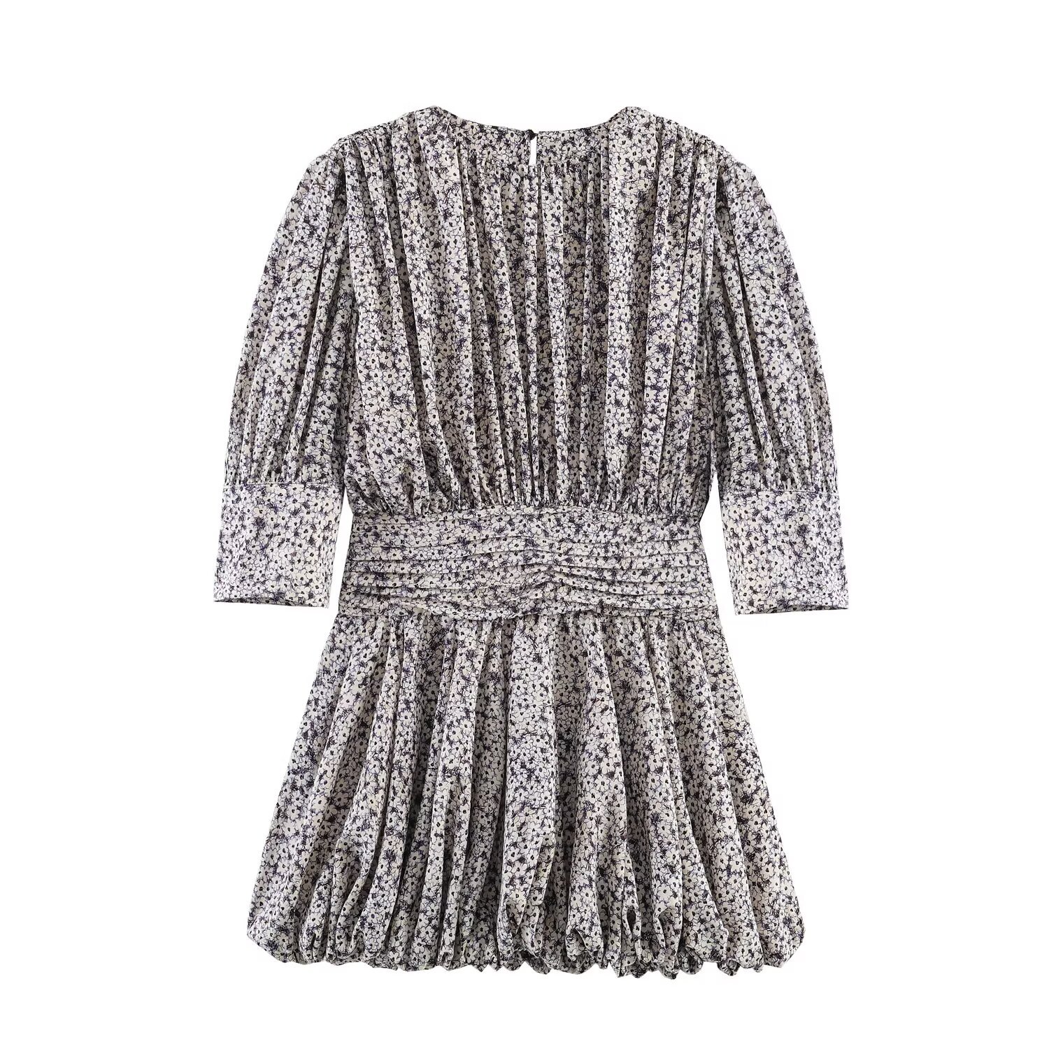 Printed waist cinching short dress