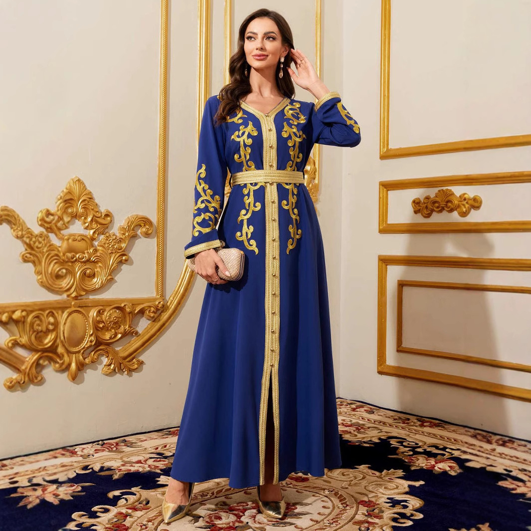 Royal blue embroidered lace long-sleeve maxi dress - Vilmere