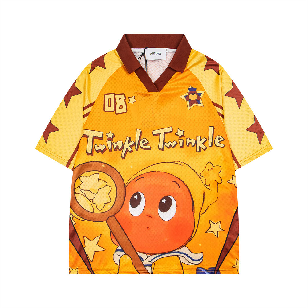 Cartoon 3D digital printed V-neck short sleeved T-shirt