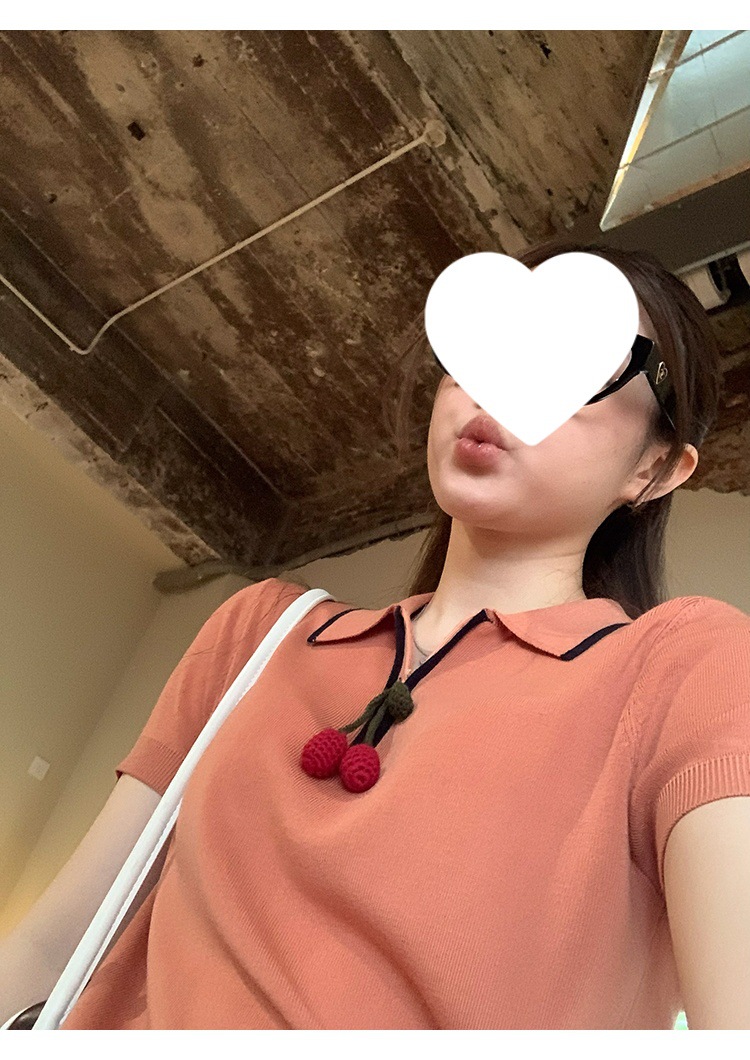 Cherry Color-blocked Polo Knit Shirt with Silk Lyocell Blend 6E24DDC1BC0F6E7B6B7E0604BEE7B767