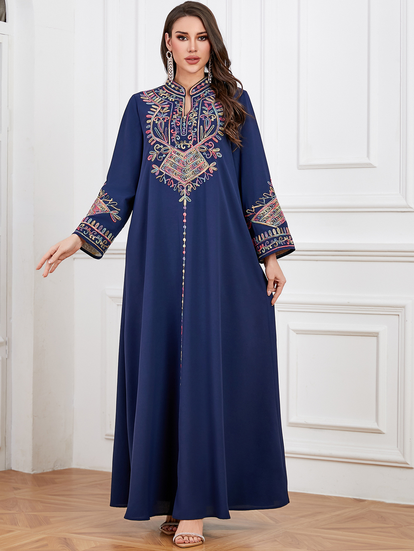 Navy embroidered robe maxi dress - Vilmere